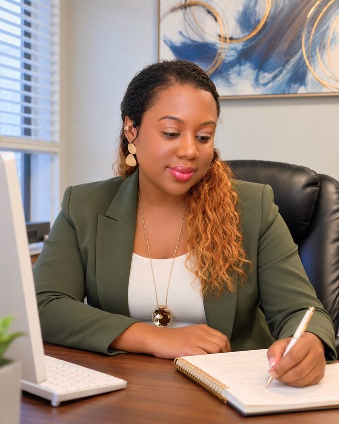 Nedjeen Baptiste at work in her Greenacres office